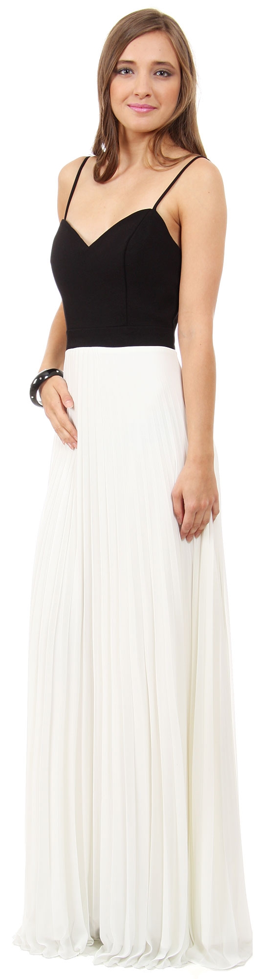 Spaghetti Straps Pleated Skirt Long Formal Bridesmaid Dress