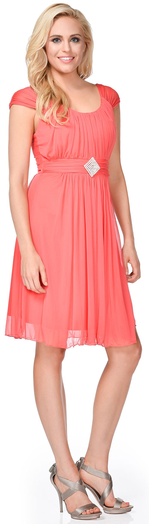 Scoop Neck Broad Shirred Short Bridesmaid Party Dress