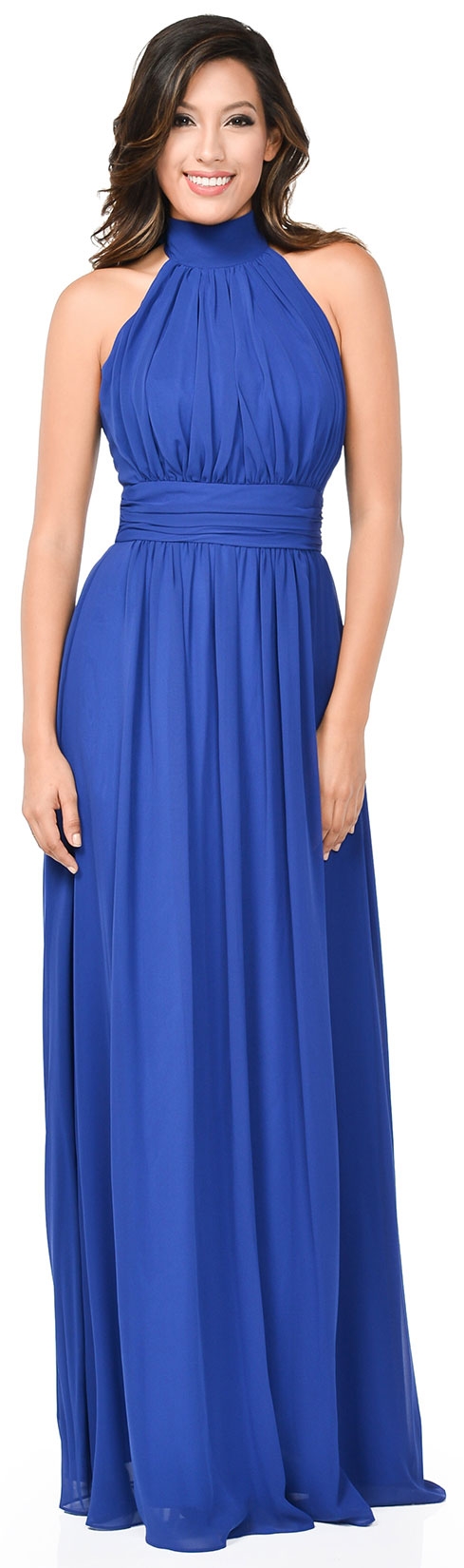 Halter Neck Long Bridesmaid Dress with Neck Tie Closure