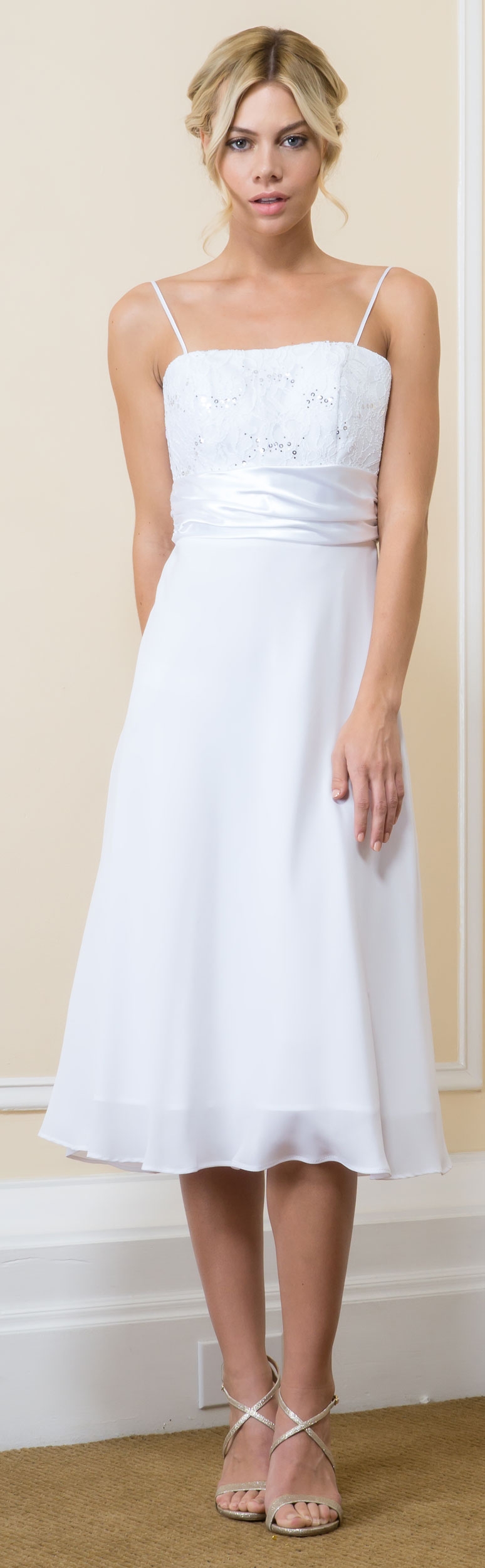 Lace Top Chiffon Skirt Formal MOB Dress with Bolero — in White without Jacket