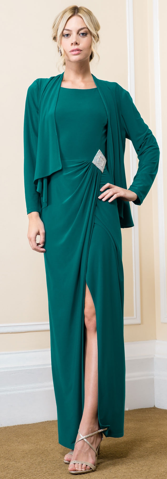 Full Sleeves Jacket Formal Mother of the Bride Dress — with Jacket