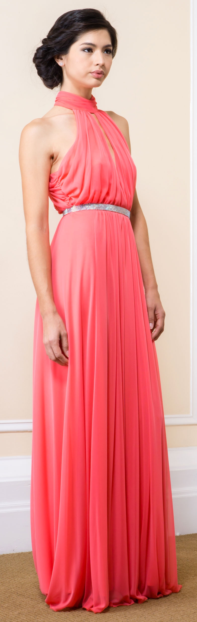 High Halter Neck Long Formal Bridesmaid Dress with Keyhole