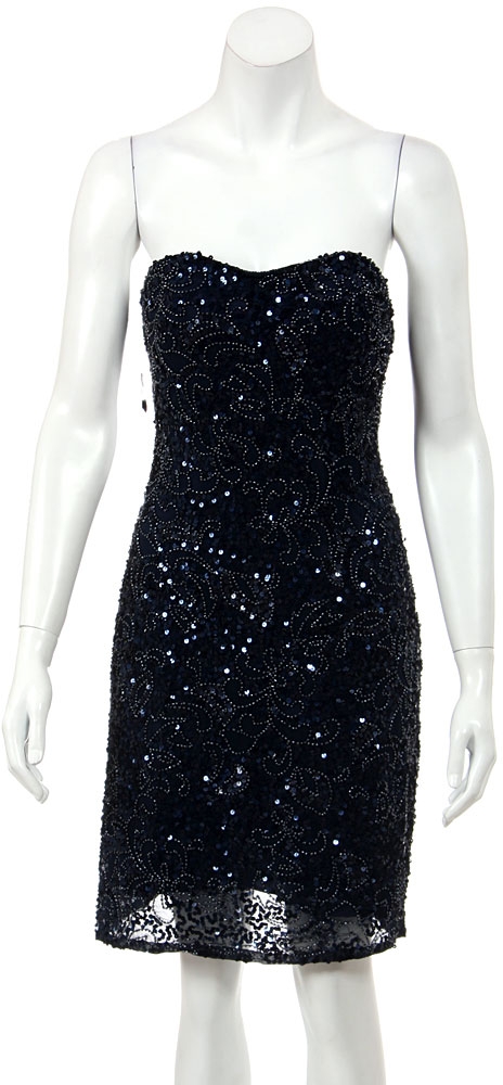 Strapless Short Prom Dress Fully Hand Beaded Sequins — in Navy