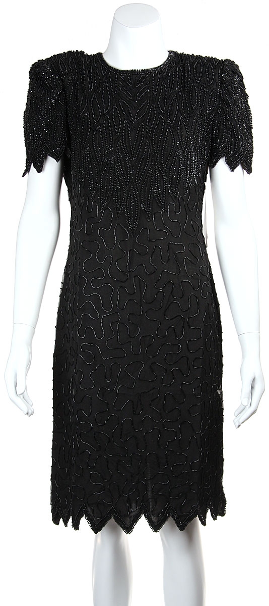 Sequin Beaded Leaf Print Cocktail Dress