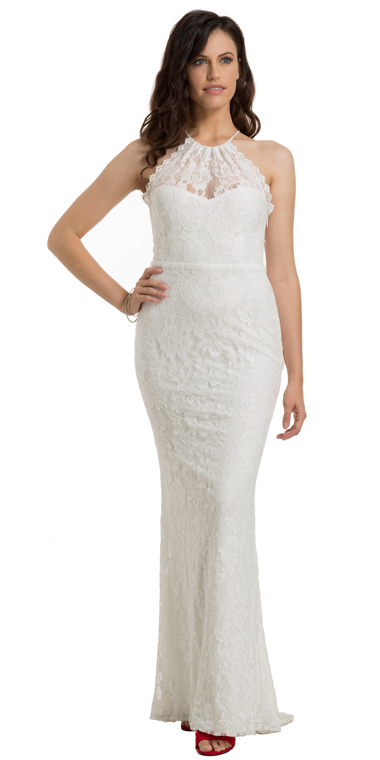Sleeveless Floral Lace Fitted Formal Evening Gown