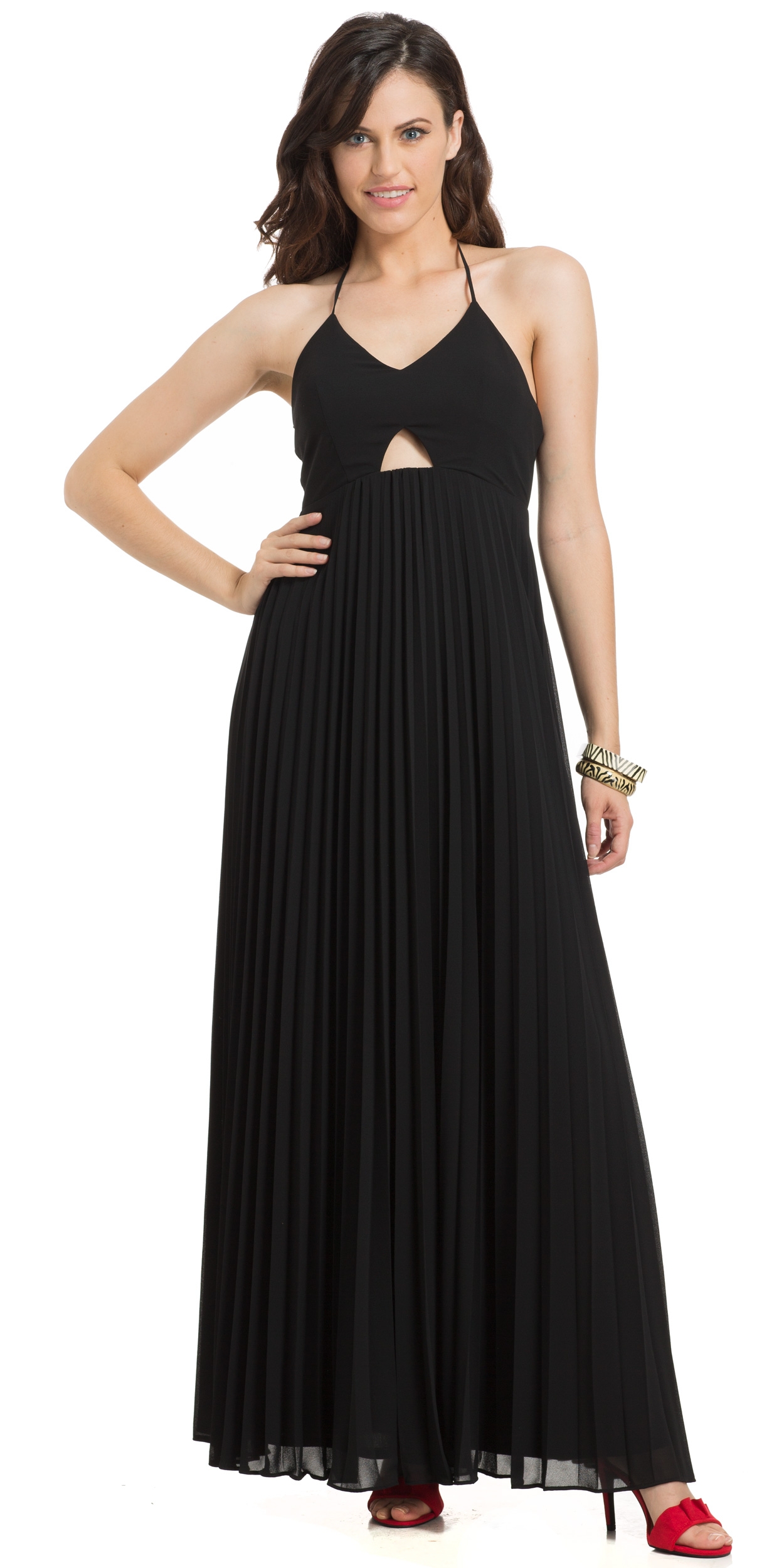 Halterneck Maxi Style Pleated Skirt Formal Bridesmaid Dress 