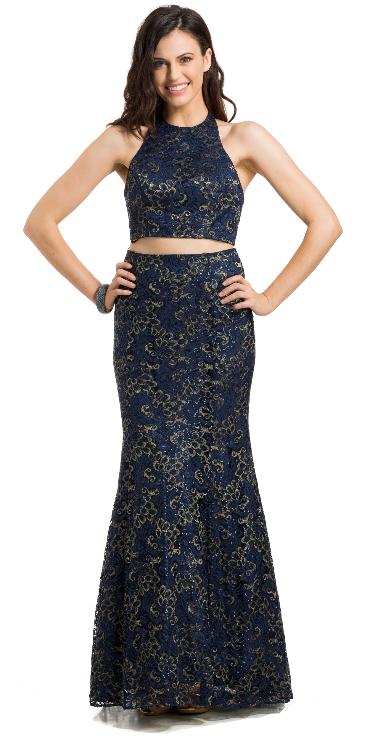 Lace Halterneck Mermaid Evening Gown — in an alternative image
