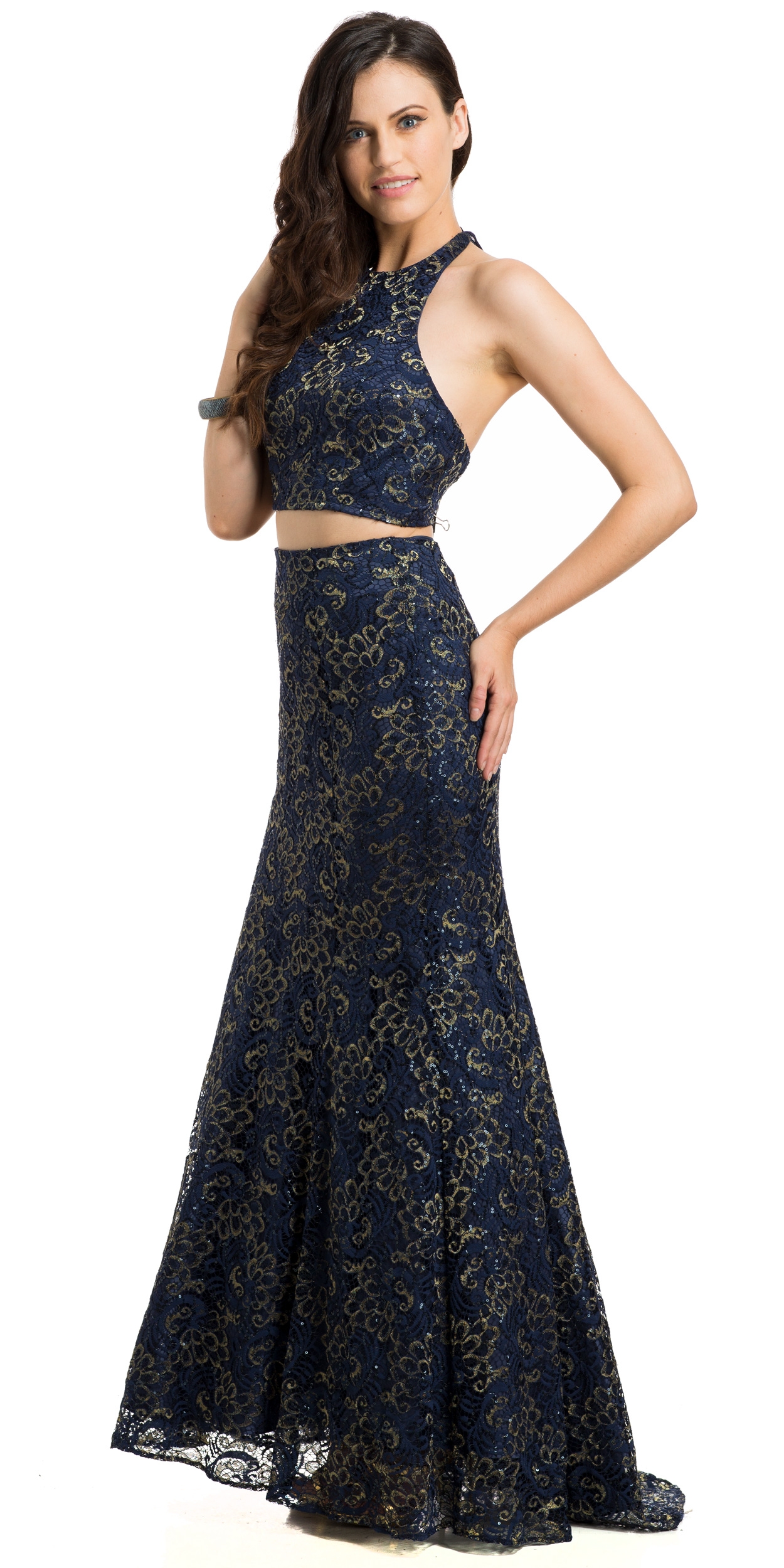 Lace Halterneck Mermaid Evening Gown — in an alternative image