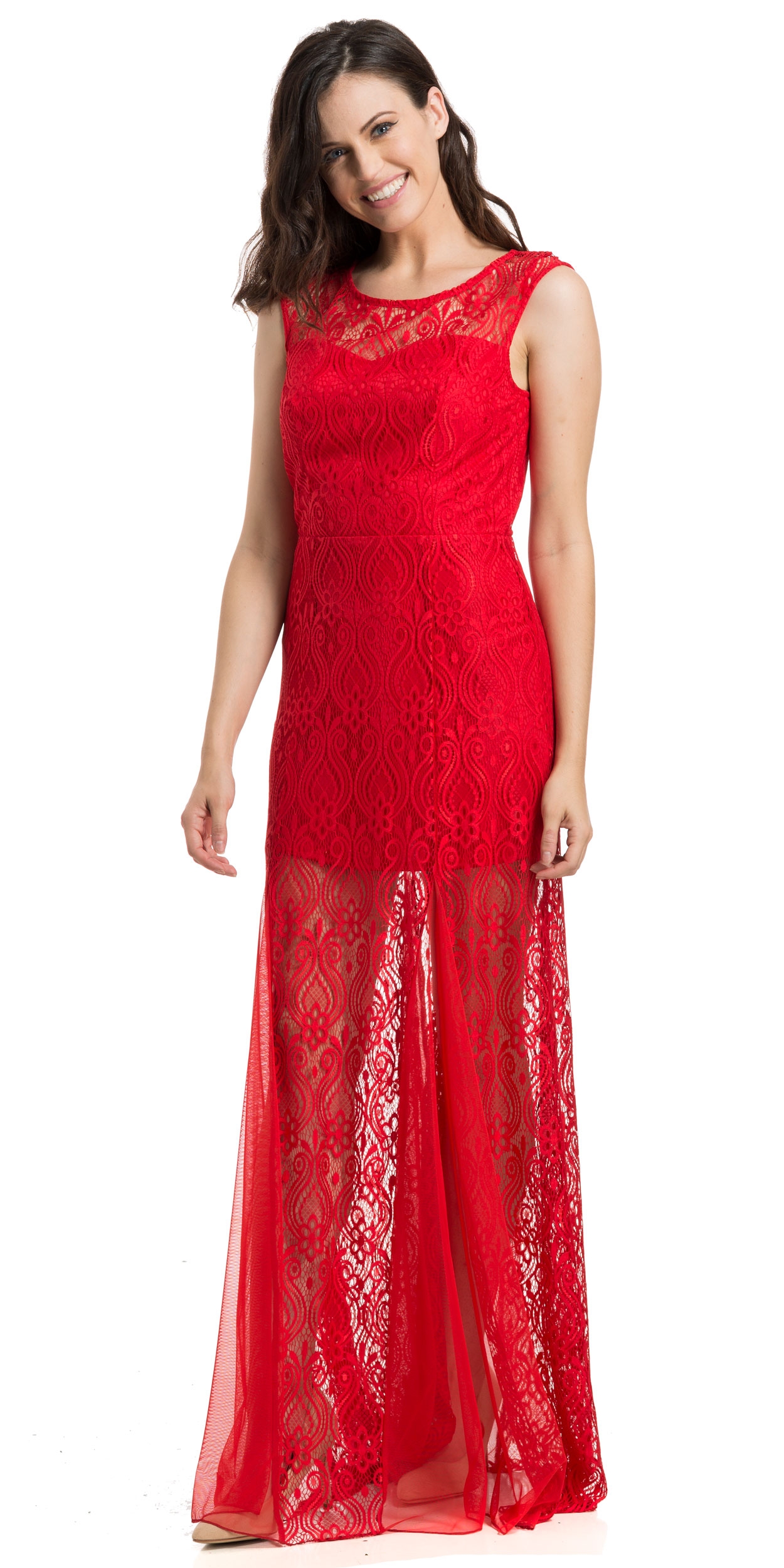 Short Sleeve A-Line Lace Formal Evening Gown  — in an alternative image