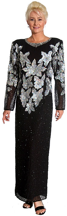 Multi Floral Handbeaded Formal Evening Dress