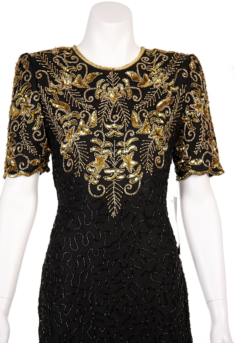 Short Sequin Floral Bodice Cocktail Dress — in close-up
