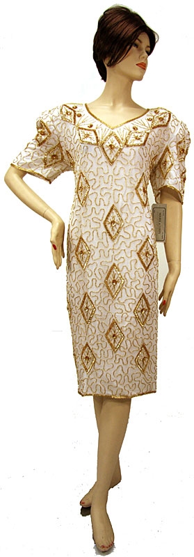 Fully Beaded Tea Length Formal Dress