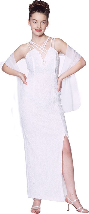 Crossed Strapped Full Length Formal Dress — in White color
