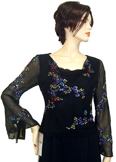 Long Sleeved Beaded Formal Blouse