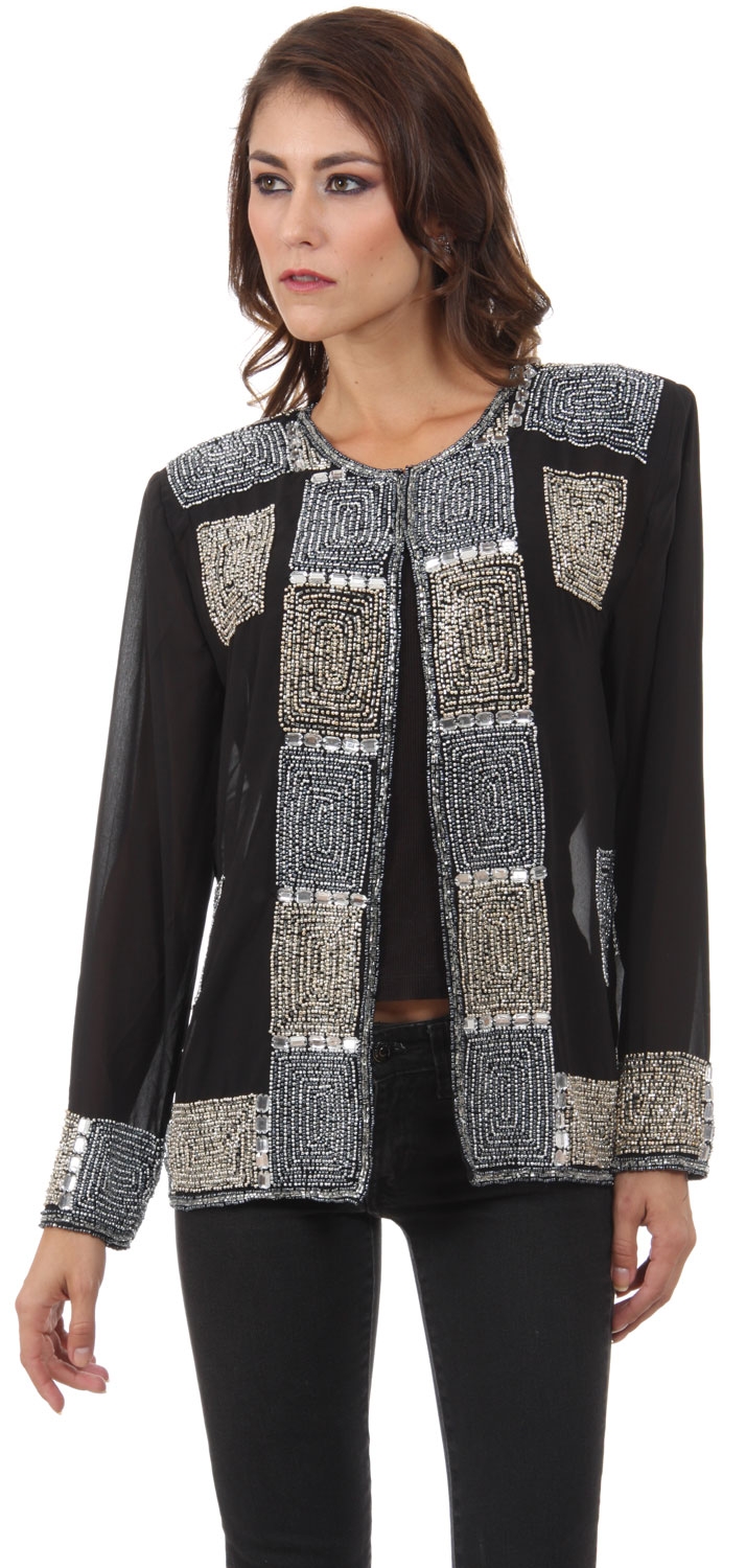 Boxy Beading Full Sleeves Short Sheer Jacket