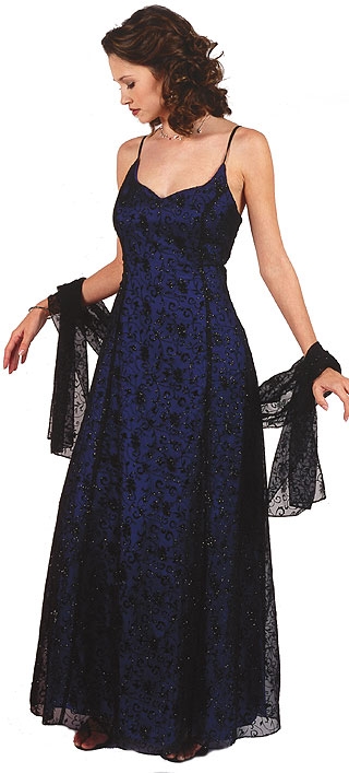 Floral Velvet and Lace Formal Dress — in Black/Royal color