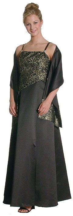 A-line Formal Prom Dress with Shimmer Paisley Material — in Black color