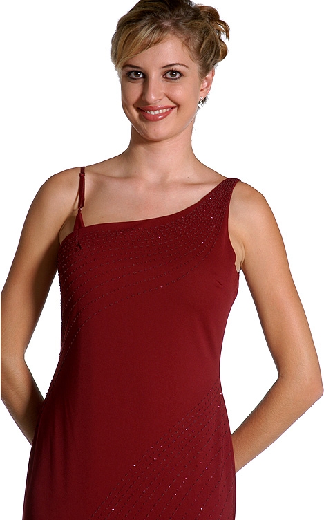 Single Shoulder and Thin Strap Beaded Dress — in close up