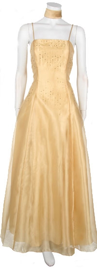 Puffy Prom Dress with Spaghetti Straps — in Tan color