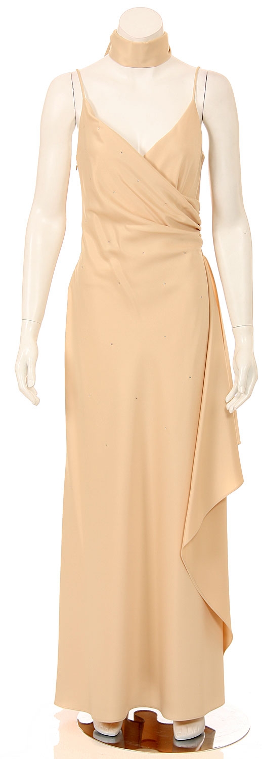 Spaghetti Full Length Dress with Bust Overlay — in Champaign