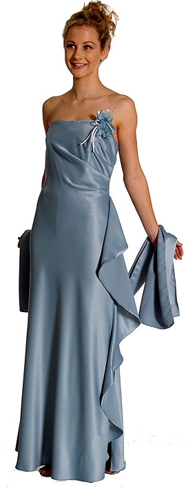 Shirred Formal Evening Dress with Corsage