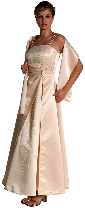 Floral Beaded and Buttoned Formal Dress