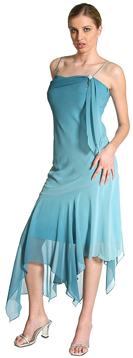 Asymmetric Diamond Brooch Formal Dress — in Teal color