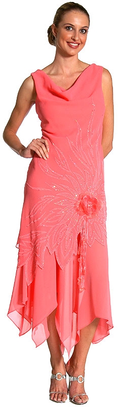 Asymmetric Floral Beaded Formal Dress