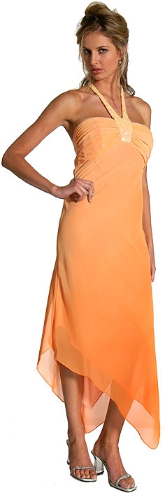 Beaded Halter-Neck Dress with Handkerchief Hemline