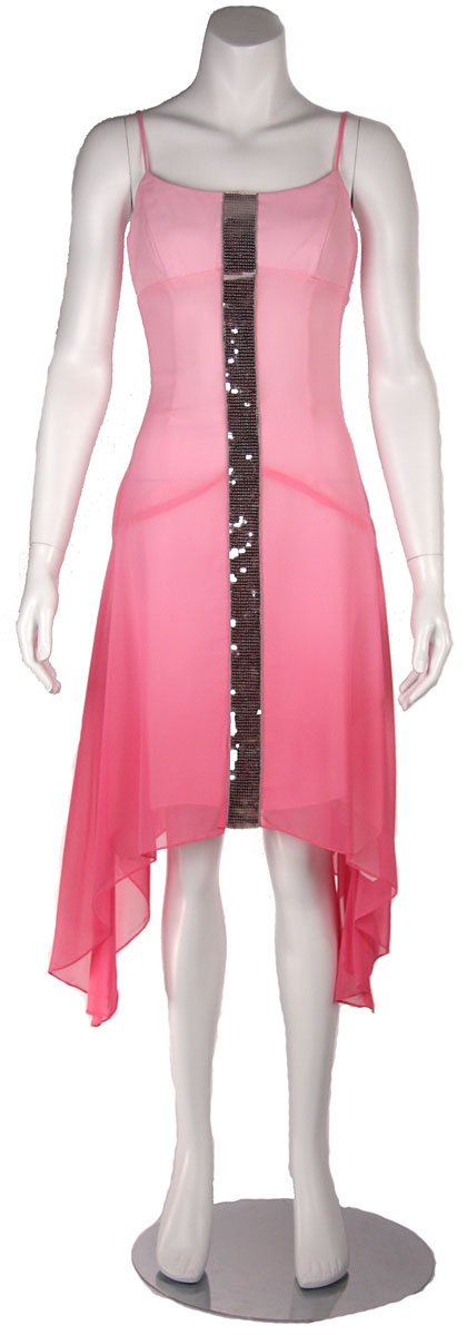 Asymmetrical Shimmering Party Dress — in Baby Pink