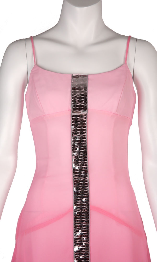 Asymmetrical Shimmering Party Dress — in Baby Pink closeup