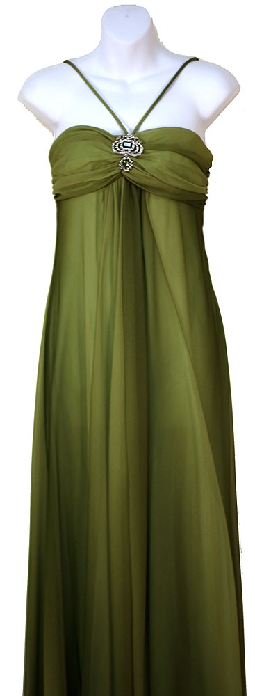 Ruched Ombre Grecian Style Formal Bridesmaid Dress — in Olive Green color