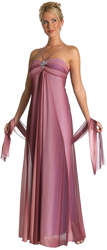 Ruched Ombre Grecian Style Formal Bridesmaid Dress — in Wine color