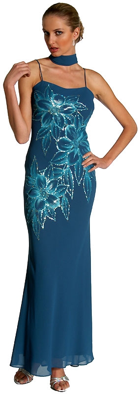 Floral Trio Beaded Evening Dress