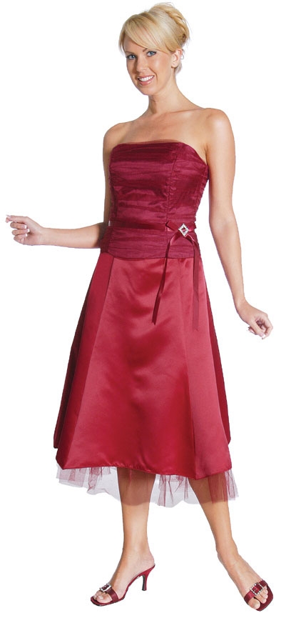 Strapless Princess Cut Two Piece Formal Party Dress — in Burgundy color