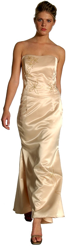 Strapless Floral Beaded Mermaid Cut Formal Prom Dress