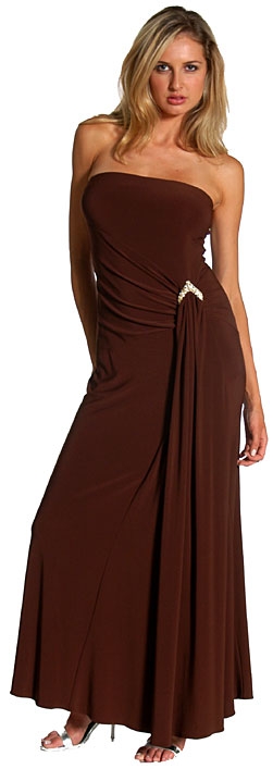 Strapless Shirred Long Evening Dress