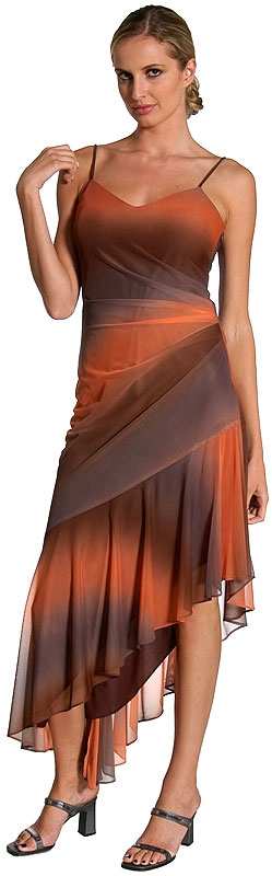 Two Tone Asymmetric Formal Dress — in Brown color