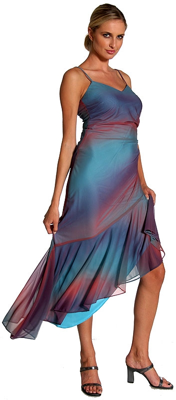Two Tone Asymmetric Formal Dress — in Teal color