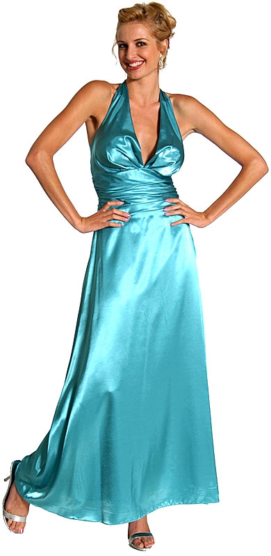 Halter Neck Polysatin Long Formal Dress