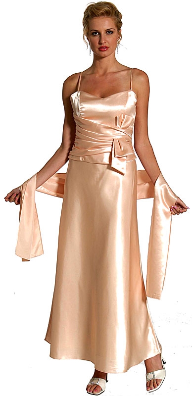 2 Piece Rouched Long Satin Formal Prom Dress