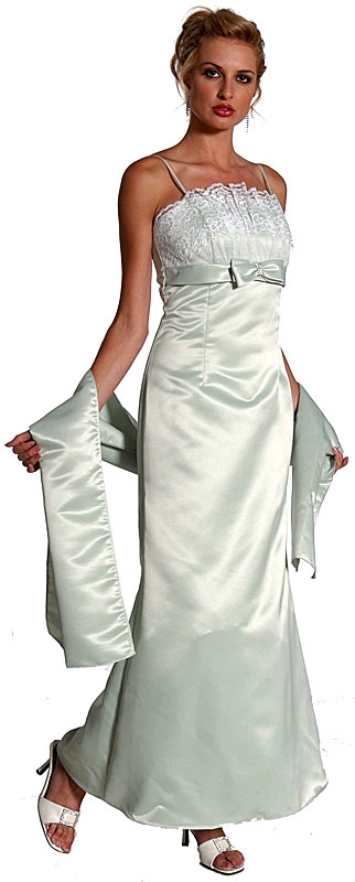 Satin and Lace Empire Cut  Long Formal Prom Dress