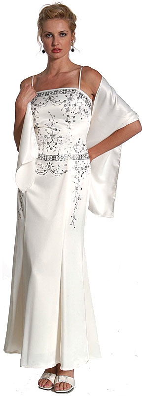Spaghetti Strap Floral Beaded Formal Prom Dress