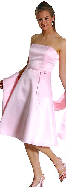 Strapless Satin Short Evening Dress — in Pink color