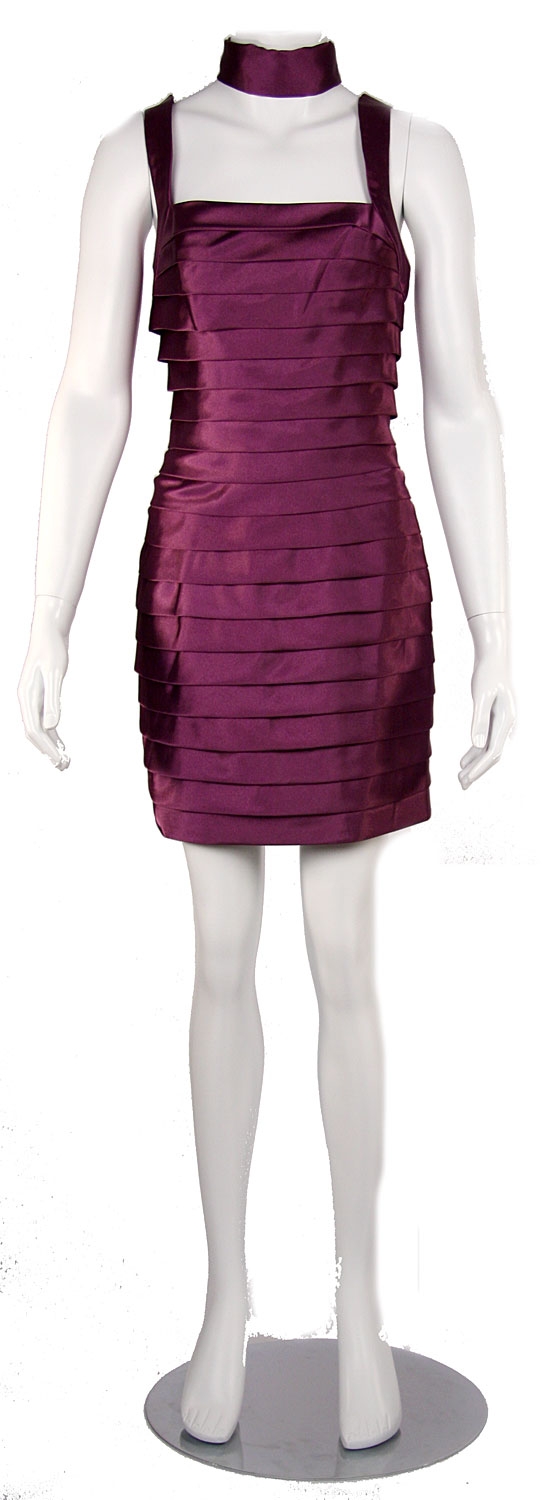 Horizontal Pleat Tiered Short Party Dress — in Plum