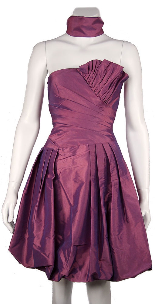 Strapless Pleated Bubble Short Party Dress — in Eggplant