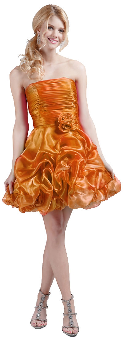 Short Strapless Bubble Prom Dress — in Orange