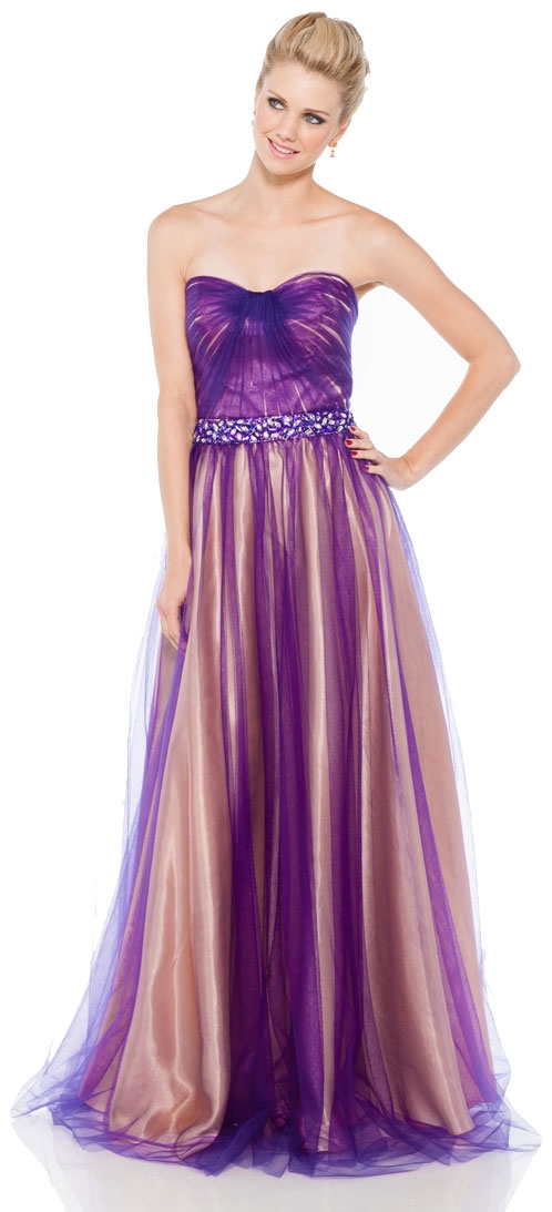 Strapless Long Prom Dress in Mesh with Jewels