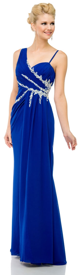 Pleated Long Prom Dress with Jewels & Matching Bolero Jacket