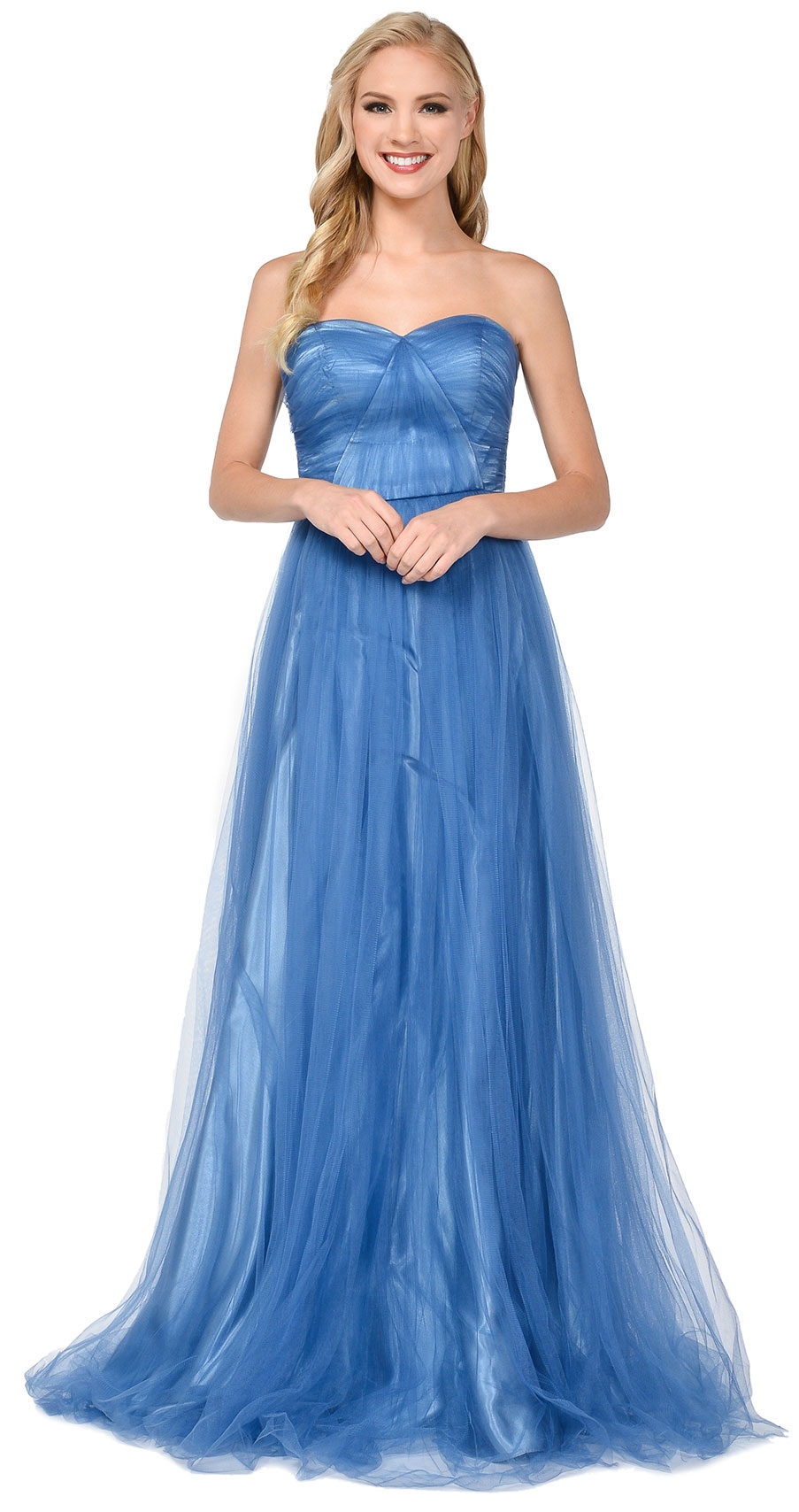 Strapless Sweetheart Neck Mesh Long Formal Prom Dress
